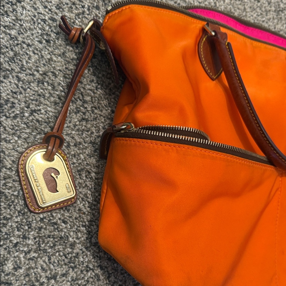Dooney & Bourke Vibrant Orange Tote with Brown Handles - Picture 6 of 8